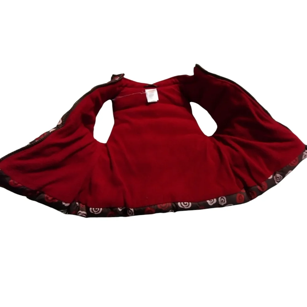 💚 GUC Gymboree Brown Floral Puffer Vest with Red and Pink Roses XS 3-4